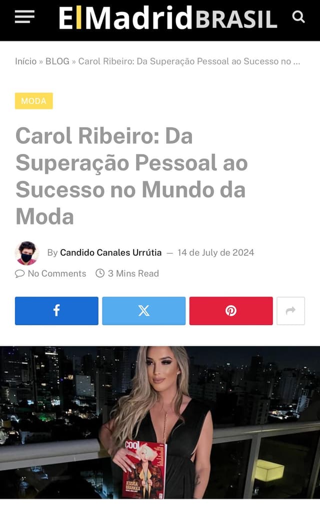 Matéria de jornal virtual sobre a Caroline Ribeiro