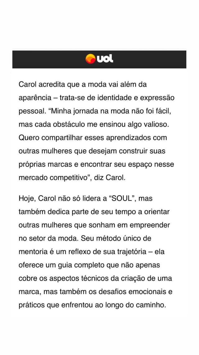 Matéria de jornal virtual sobre a Caroline Ribeiro