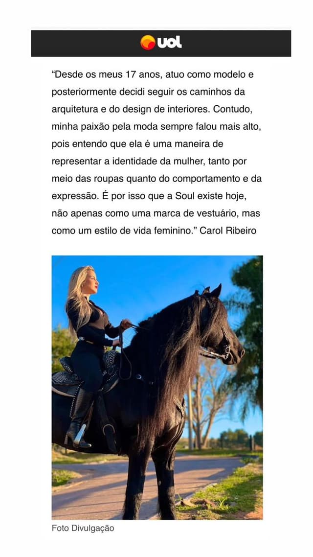 Matéria de jornal virtual sobre a Caroline Ribeiro